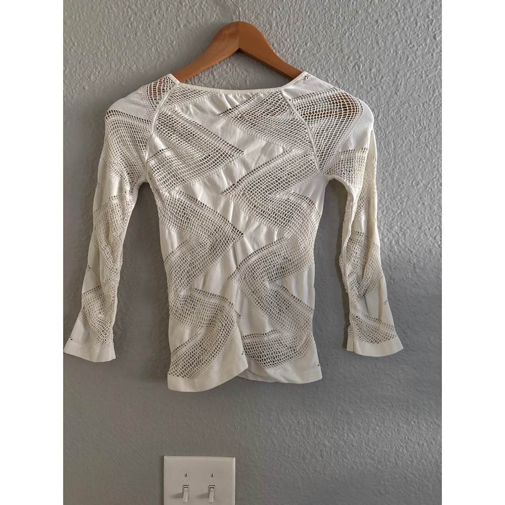 Prada Sport White Mesh Zigzag Knit Long Sleeve Top Linea Rossa Made in Italy - Picture 5 of 9